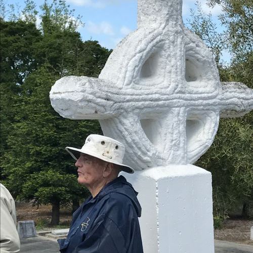 Jim Franks next to the Celtic Cross